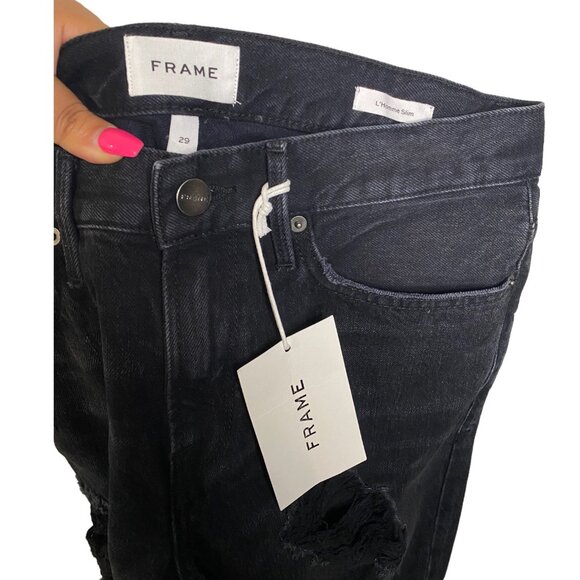 Frame men’s L’ Homme slim distressed‎ denim black jeans size 29 NEW - Picture 7 of 7